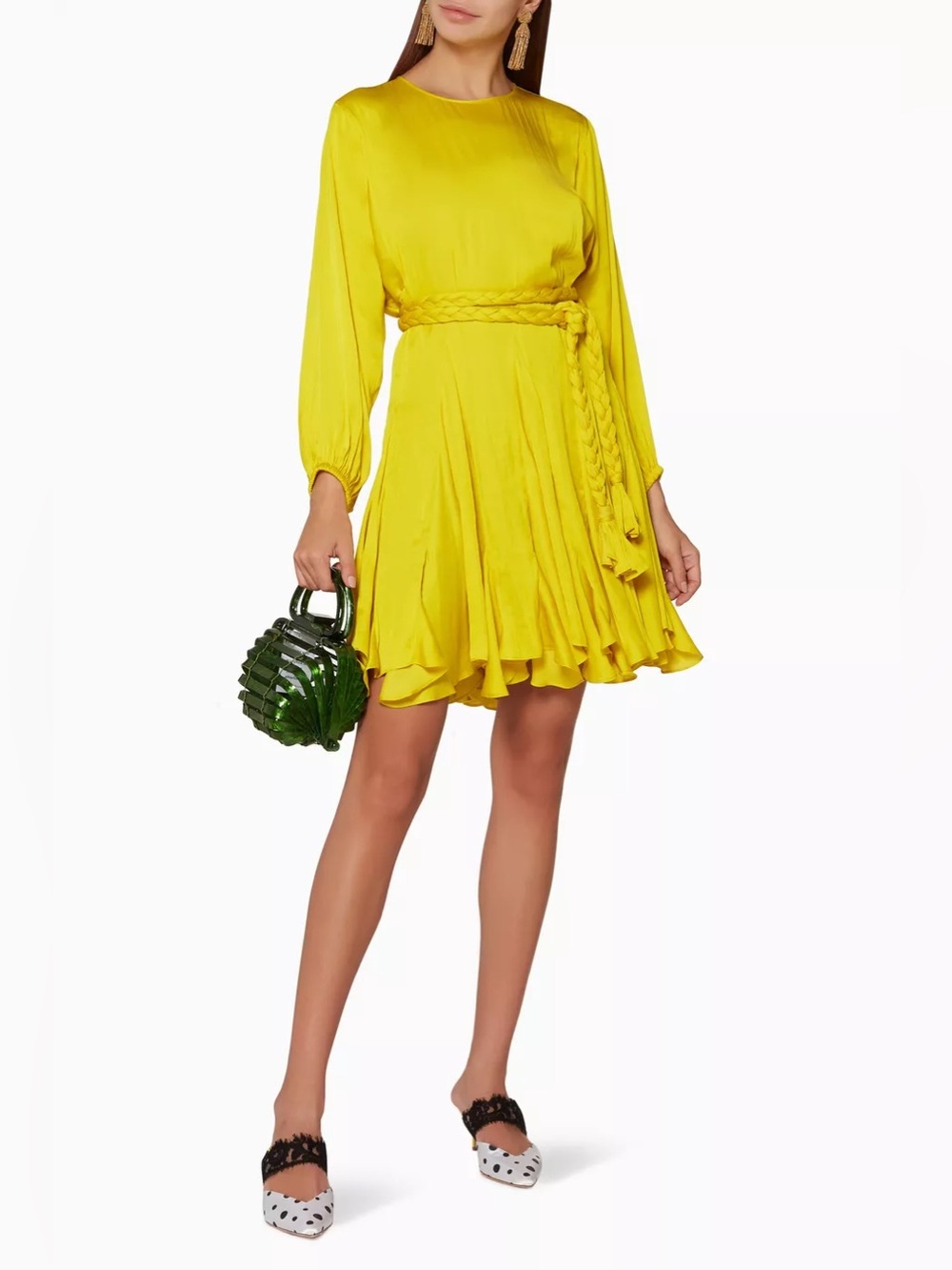 Alexis Ruffle Belted Yellow Dress Size Small